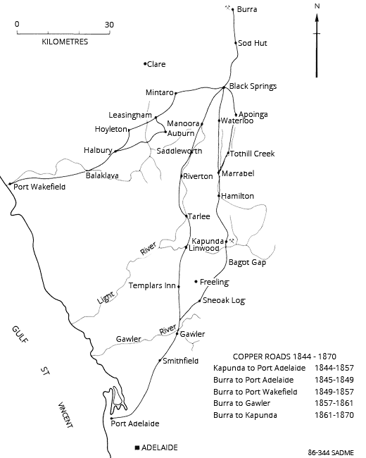 Cartage roads from Burra to the coast from 1844