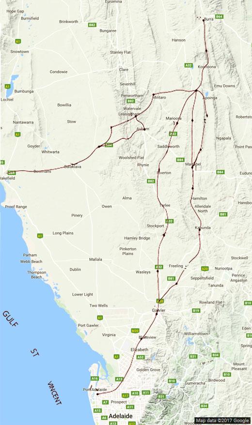 The above image superimposed on Google Terrain, 2017, showing the lines of hills, etc
