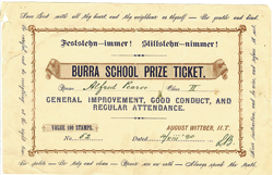 Burra School Certificate issued 4 August 1890