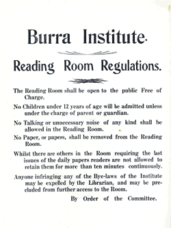 The Burra Institute Library provided a free public reading room and a lending service